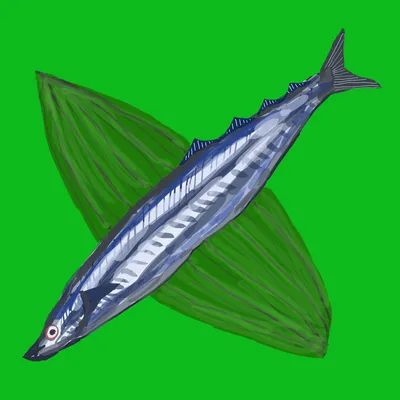 二枚の葉の上の秋刀魚
