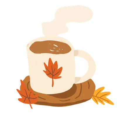 紅葉模様のマグカップのコーヒー