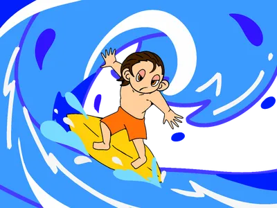 サーフィンする少年
