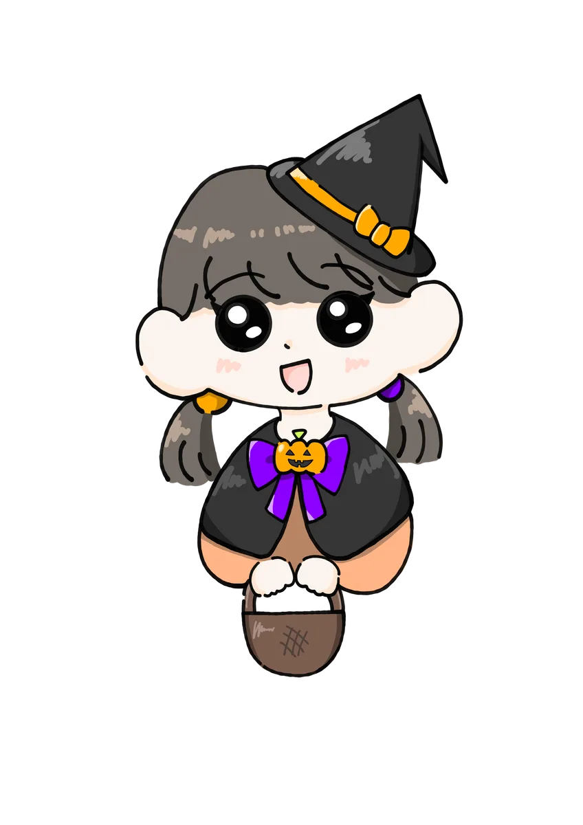かごを持った魔女のハロウィンの女の子