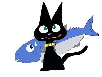 黒猫と青い魚