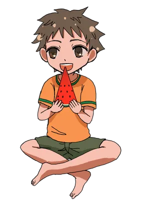 スイカを食べる男の子