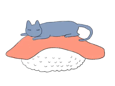 お寿司で眠る猫