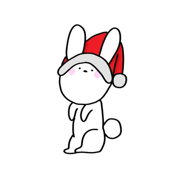 サンタ帽をかぶった白うさぎ