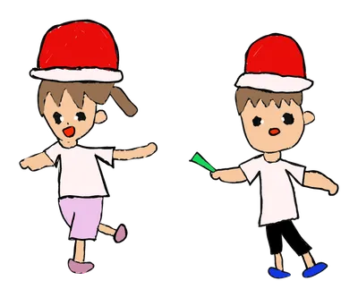 紅白帽をかぶった運動会の男の子と女の子