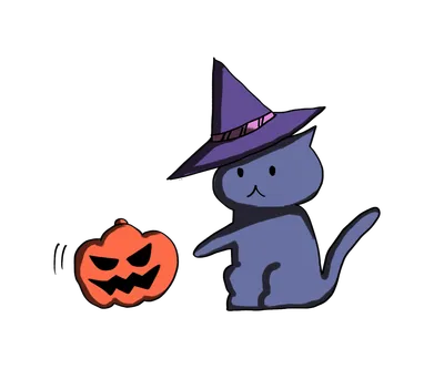 魔女の帽子の猫とかぼちゃ