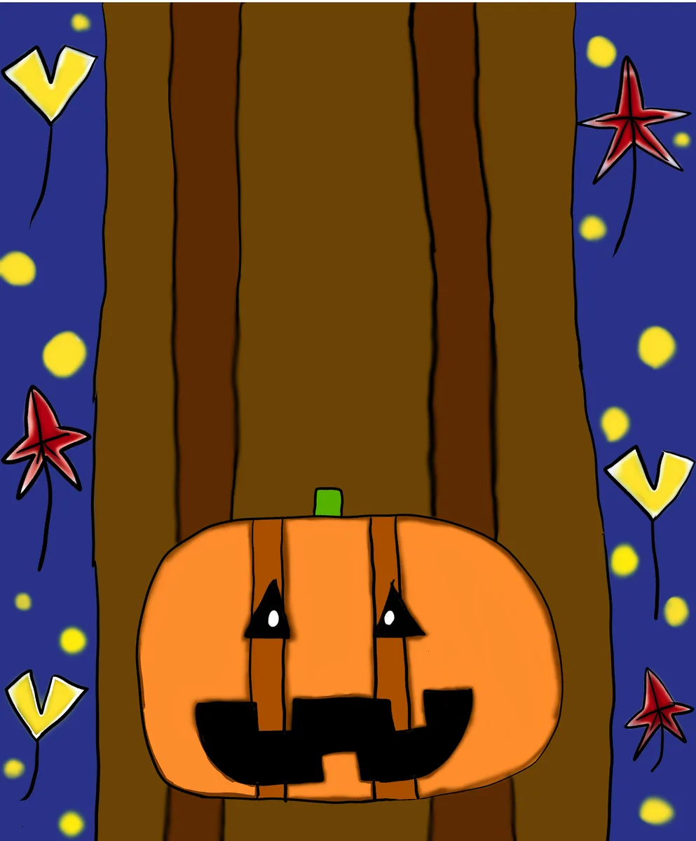 かぼちゃと紅葉の夜の森