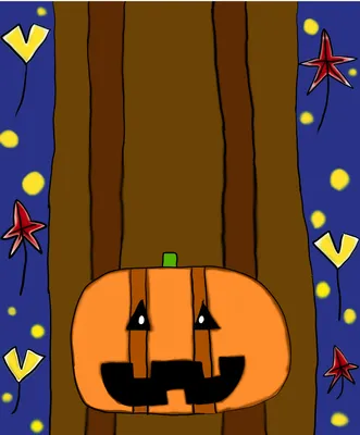 かぼちゃと紅葉の夜の森