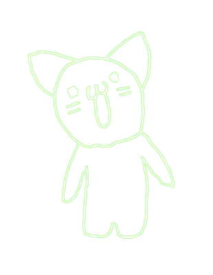 口を開けた猫（緑の線画）