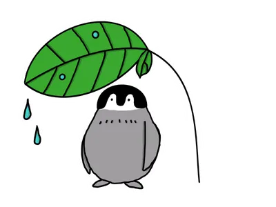 葉で雨宿りするペンギン