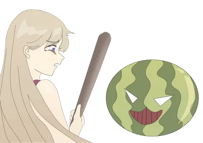 化け物スイカと戦う女性