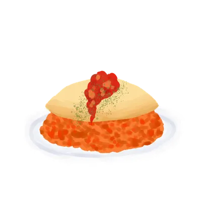 ケチャップをかけたオムライス