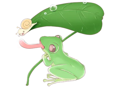 カタツムリをねらうカエル