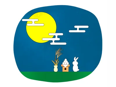 満月とススキとお月見団子とうさぎ