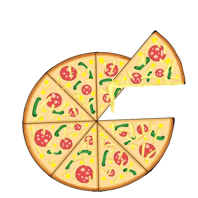切り分けたチーズたっぷりのピザ