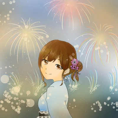 花火を見る浴衣の女の子