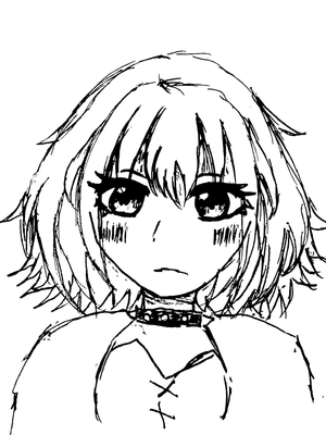 首輪をつけたボブヘアの女の子（黒線画）