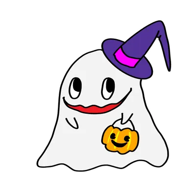 かぼちゃバケツを持つ魔女帽子のおばけ